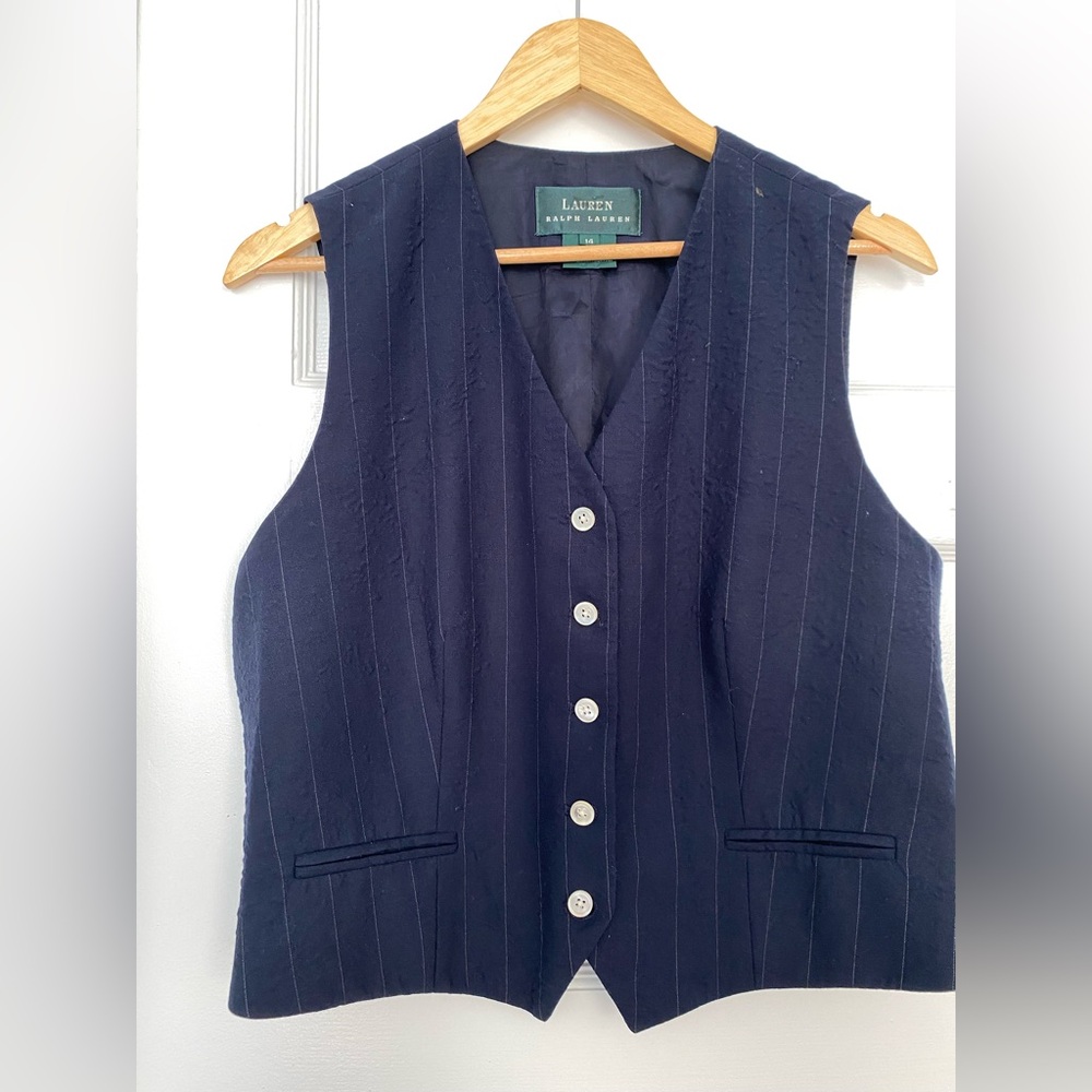 Lauren Ralph Lauren Dark Blue Wool Blend Vest